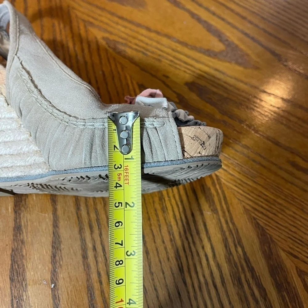 LEVITY women wedge platform sandals cork espadrilles leather suede Sz 7